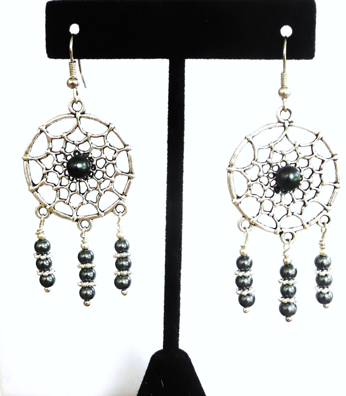 Dream Catcher Earrings Handmade Slate Blue by AlsJewelryDesigns