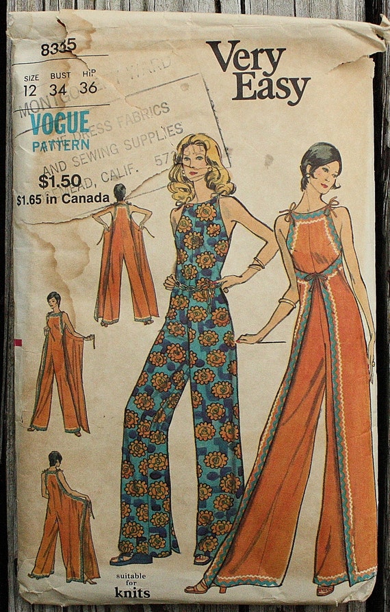 tutorial sewing jumpsuit Jumper Front Very 1970s 70s RARE Jumpsuit 8335 Vogue Easy Wrap