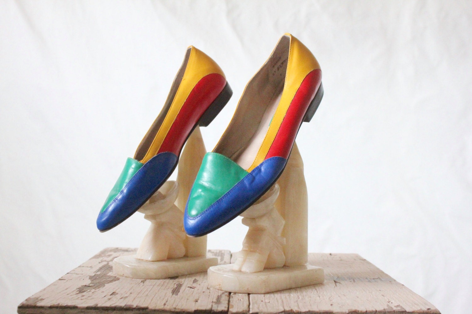 color block leather loafers