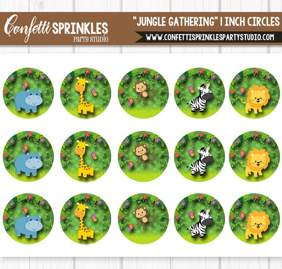 INSTANT DOWNLOAD Rainforest "Jungle Gathering" Tropical Animals 4x6" 1" Inch Bottle Cap Image/Digital Collage Sheet Il_570xn