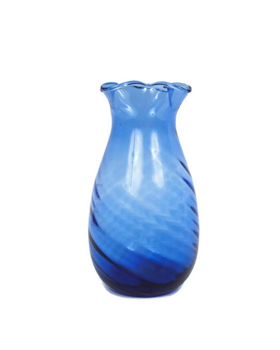 Vintage Cobalt Blue Vase Swirl Glass Hand by LeVintageGalleria