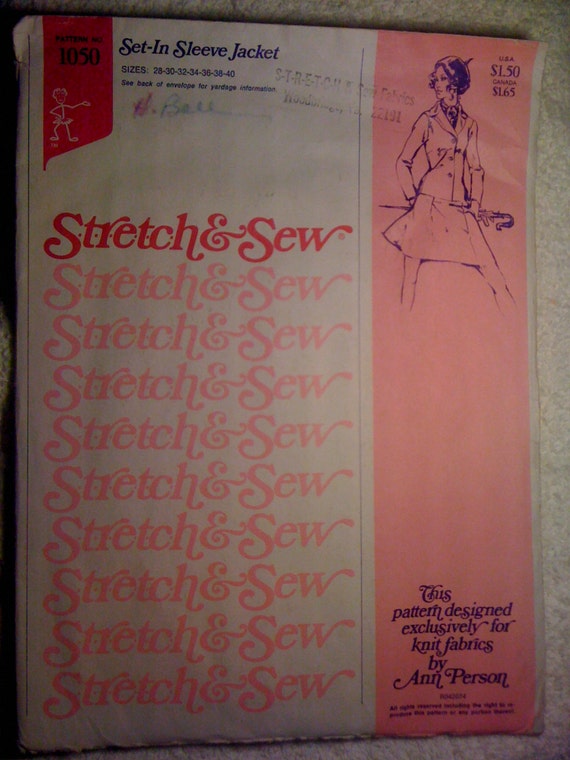 Stretch and Sew Sewing Pattern 1050 70s Misses Set In Sleeve Jacket Bust Size 28-40 Uncut