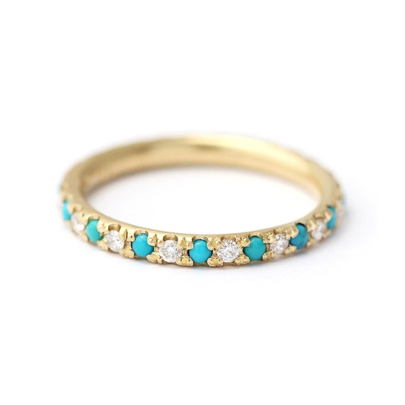 Turquoise Wedding Ring with Diamonds Turquoise and Diamond
