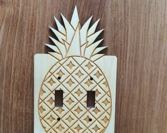 Wood Laser Cut Pineapple Light Switch Plate / Cover (double switch)