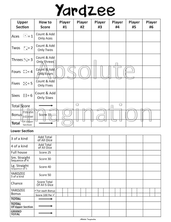 printable yardzee score card lawn yahtzee by absoluteimagination