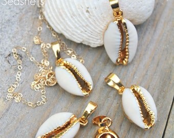White Sea shell necklace, 14K Gold Filled layering Boho Chic Cowrie natural real seashell, beach ocean summer, Bohemian