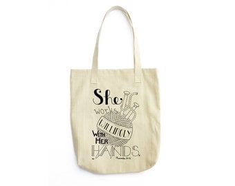 Knitting Tote, Knitting Bag, Proverbs 31 Tote Bag, Craft Tote, Canvas Tote, Tote Bag