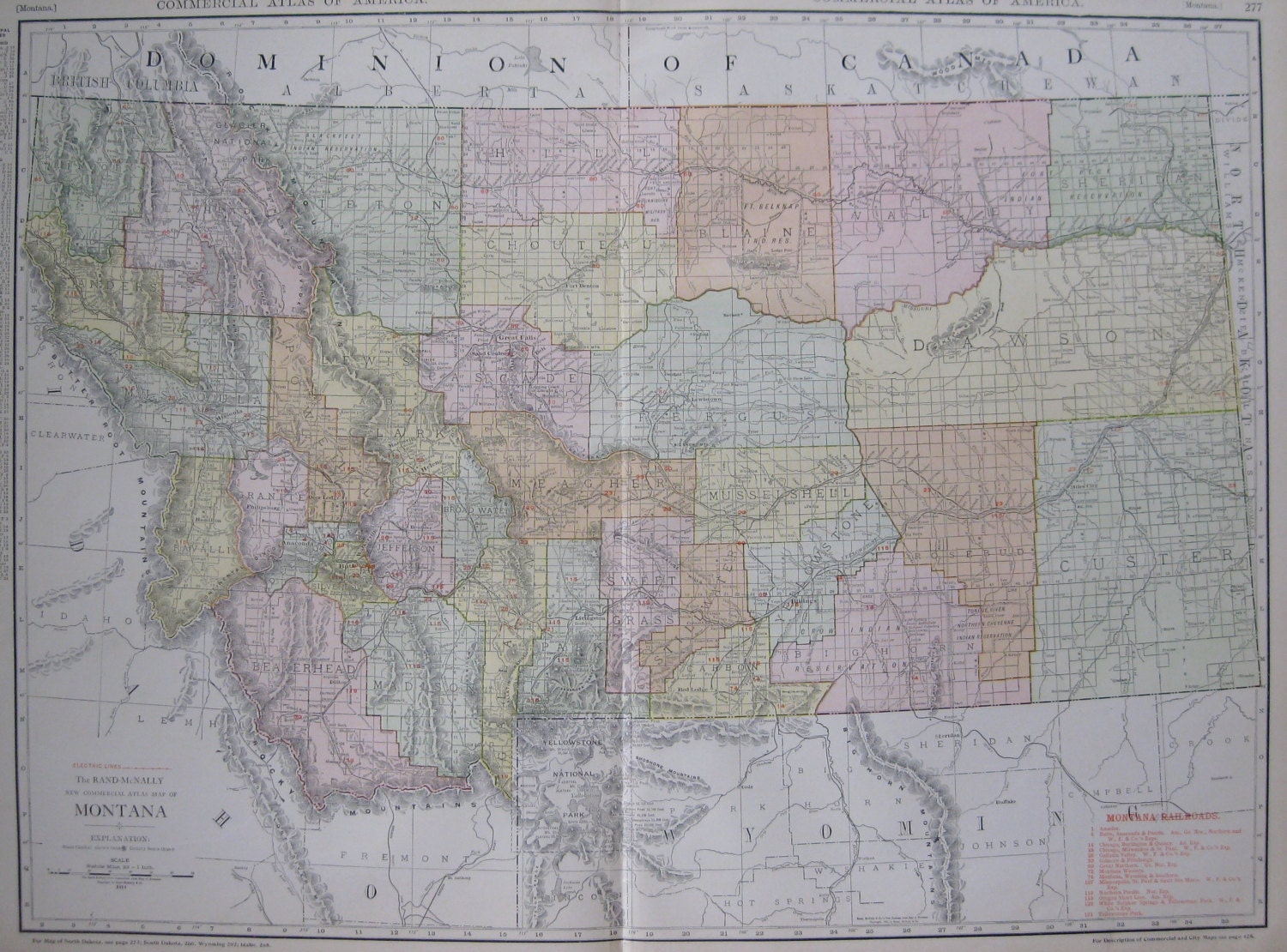 Rare MONTANA Map of Montana w Railroads Vintage 1914 Map RARE