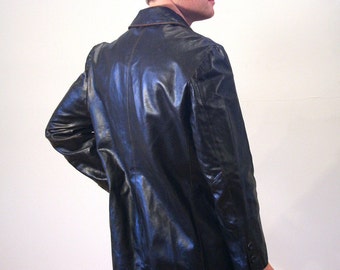 90s Oscar Leopold Leather Coat, Dark Brown Leather Jacket, Leather Car Coat, Long Leather Jacket, Dark Brown Leather Blazer, Size L