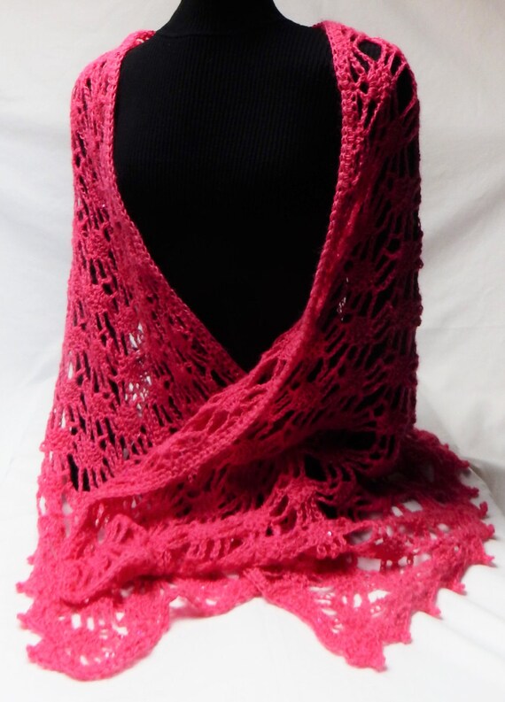 Mohair Sequined Lace Crocheted Shawl Fuchsia By Fruitofthesehands