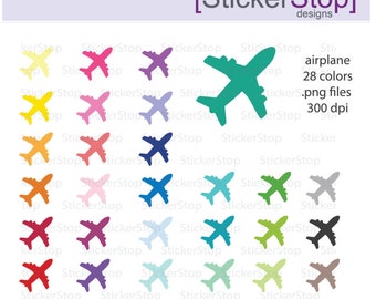 Airplane Clipart 28 colors, PNG Digital Clipart - Instant download - plane, aeroplane, jet, travel, vacation
