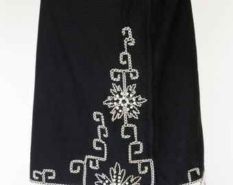 Vintage Black and White Maxi Skirt/Zipper Maxi Skirt/Beaded Maxi/Festival Skirt