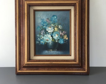 vintage framed painting flowers vase still life
