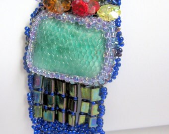 Original, one-of-a-kind, hand-made, beaded, statement bracelet. 017