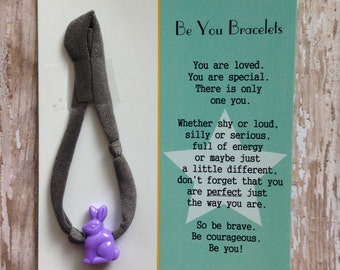 Be You Bracelet- Charcoal w/Purple Bunny - Useful in Helping With Fidgeting, Sensory Needs, Separation Anxiety, Positive Reinforcement