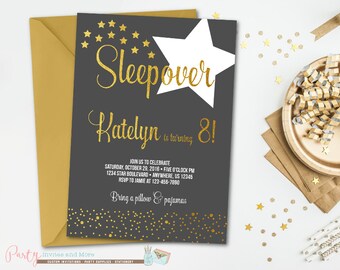 Slumber Party Invitation, Sleepover Invitation, Black and Gold Birthday Invitation, Slumber Party Birthday Invitation, Sleepover Birthday