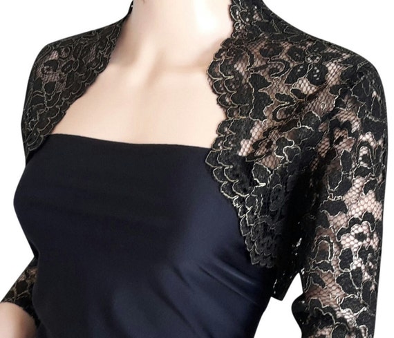 Womens black/gold or black/silver Corded Lace Bolero Jacket