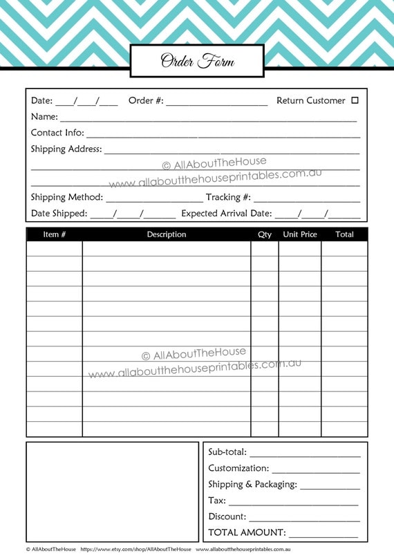 order form custom order form printable business planner