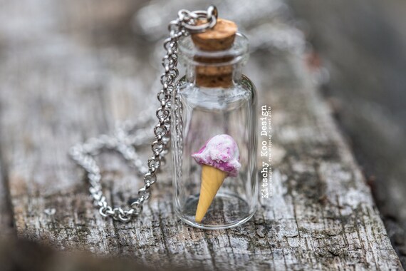 FREE SHIPPING - Pink Swirl Boysenberry Ice Cream Necklace - Miniature Food Jewellery - Miniature Dessert - Ice-cream - Jewelry