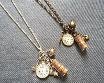 Alice in Wonderland necklace, long necklace, daughter gift, Alice in Wonderland gift, watch necklace, steampunk necklace, birthday gift