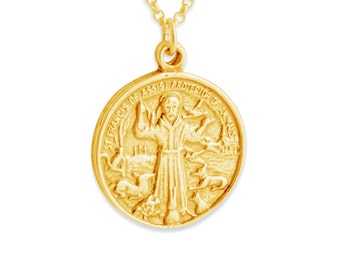 St. Francis of Assisi Pendant Necklace #14K Gold Plated over 925 Sterling Silver #Azaggi N0250G