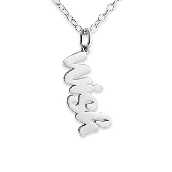 Script Word WISH Charm Pendant Necklace 925 Sterling Silver