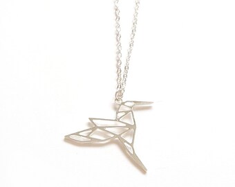 HUMMINGBIRD ORIGAMI NECKLACE, Black Friday, Sale, Cyber Monday, Geometric bird, silver bird necklace, hummingbird pendant, origami necklace