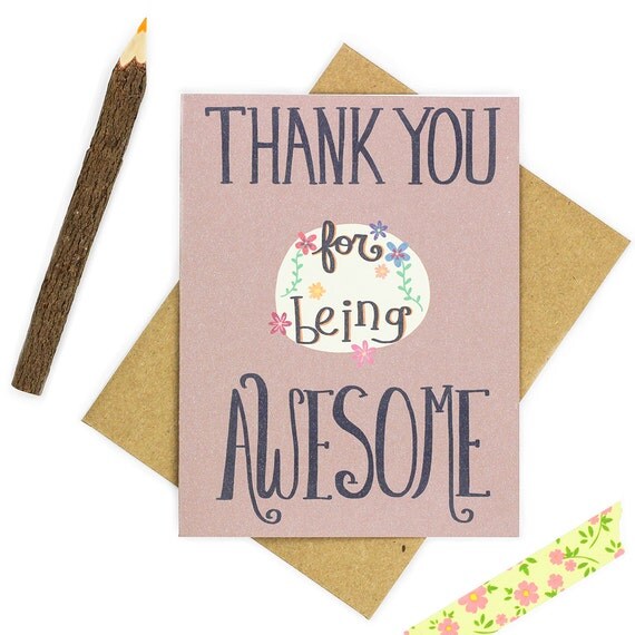 Funny Thank You Card Thank You For Being Awesome by TurtlesSoup