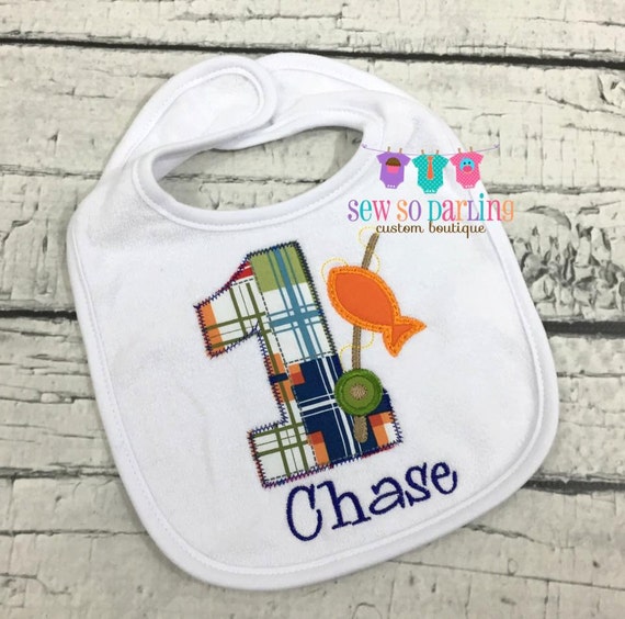Baby Boy 1st Birthday Fishing Bib Boy Birthday Fishing Bib