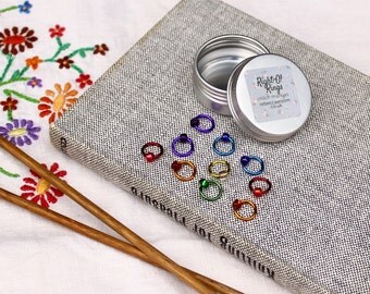 Stitch markers - knitting supplies, knitting tools, RAINBOW set with tin, knitting markers, snag free, knitting gift, knitting accessory