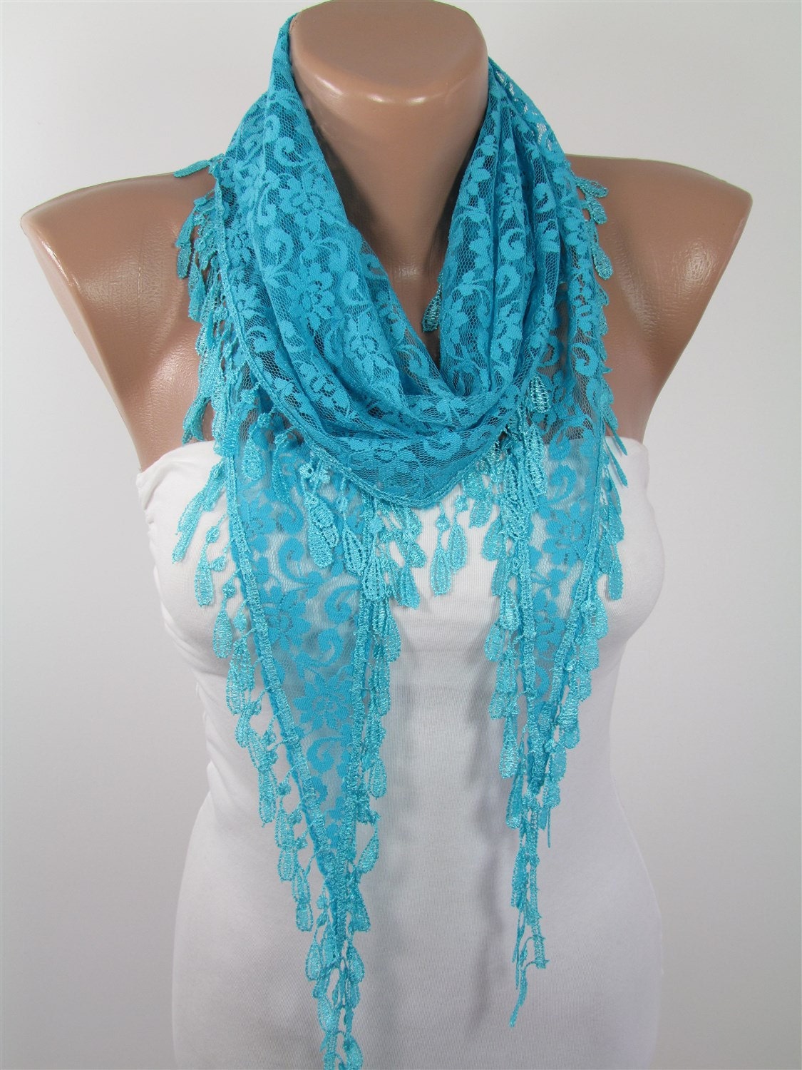 Turquoise Scarf Shawl Blue Lace Scarf Summer Scarf by MiracleShine