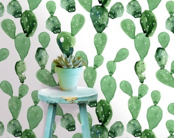 Cactus Wall Mural - Self Adhesive Fabric Wallpaper - Removable, Repositionable, Reusable. EASY PEEL & STICK !! R0018