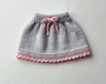 Baby skirt knitted baby skirt merino wool skirt grey and pink skirt MADE TO ORDER
