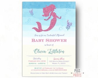 Mermaid Baby Shower Invitation - Under the Sea Baby Shower Invitation - Pink Glitter Baby Shower Invitation - Mermaid Invitation PRINTABLE