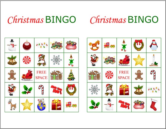 Items similar to 100 Printable Christmas Bingo Cards, 2 per page, Fun ...