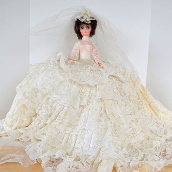 Beautiful antique Wedding bride bridal doll with cream lace