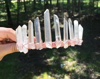 Rose Gold Crystal Crown- Crystal Point Crown- Bohemian Wedding Crown- Burning Man Crown- Raw Crystal Crown- Winter Photoshoot Crown Tiara