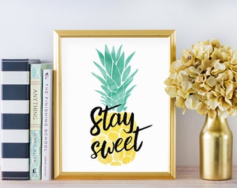 Pineapple Print - Pineapple Decor - Tropical Print - Tropical Decor - Beach Decor - Beach Art - Beach Print - Digital Download - Typography