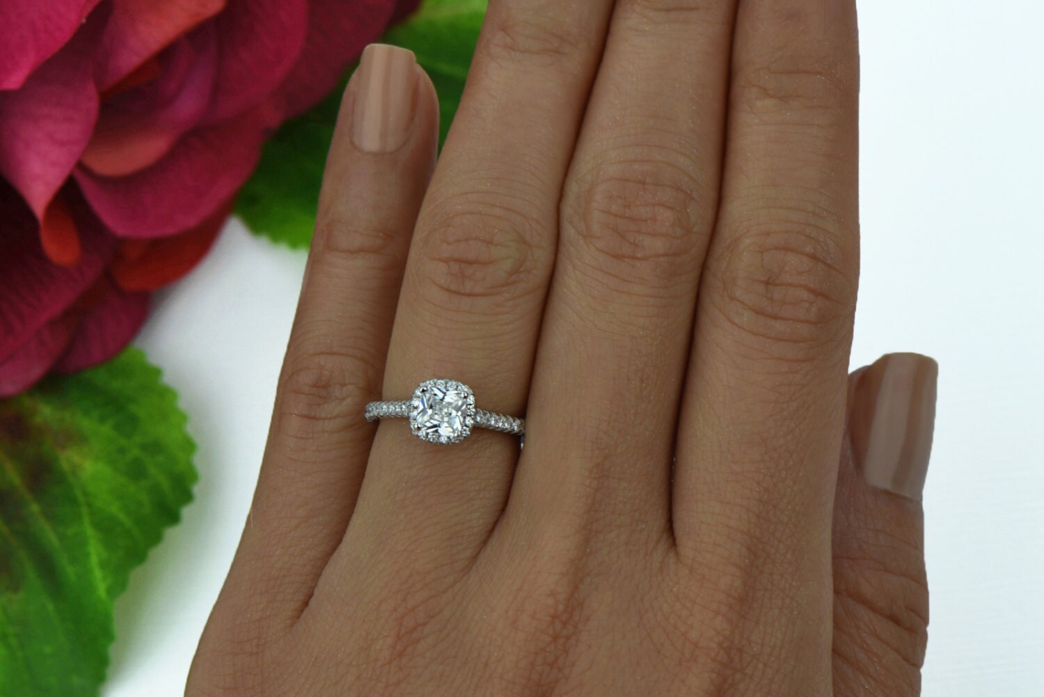 1 ctw Classic Halo Promise Ring Half Eternity Bridal Ring