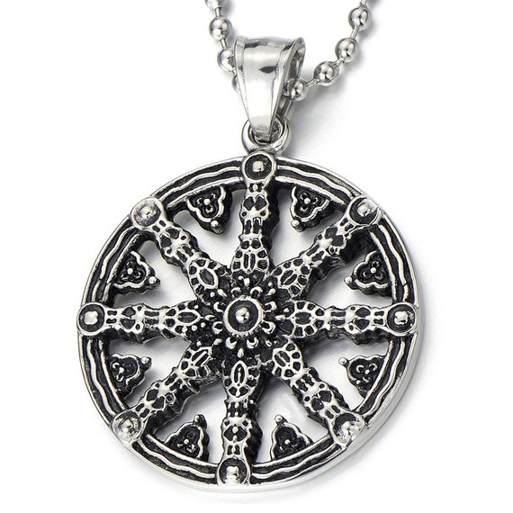 Stainless Steel Dharmachakra Pendant Dharma Wheel of Law