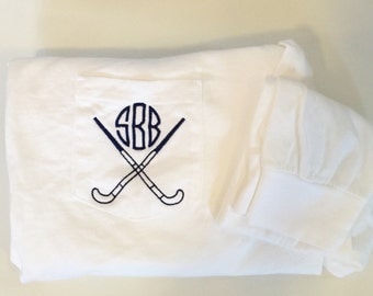Long Sleeve Field Hockey Monogrammed Comfort Colors Pocket Tee