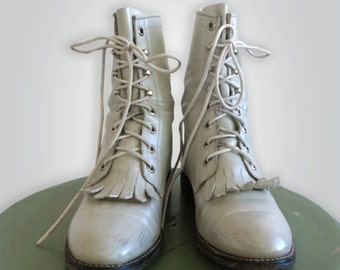white lace up granny boots