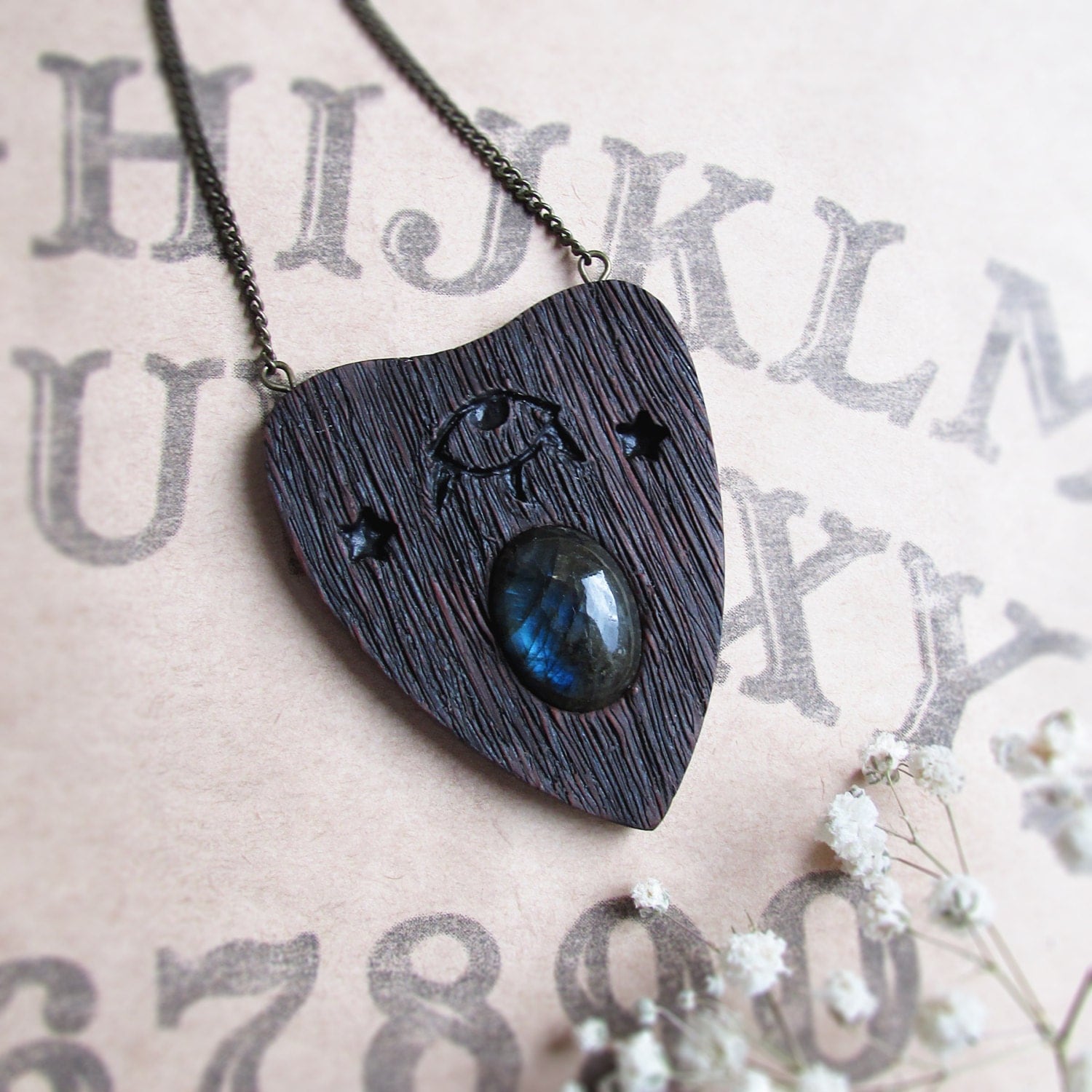 Ouija board necklace Ouija jewelry Labradorite necklace Witch