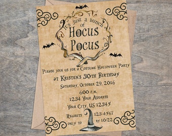 Hocus Pocus Witch Halloween Party Invitation | Sanderson Sisters Goth Bat Watercolor Child Kid Adult Family Birthday Costume 30th Birthday