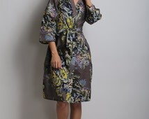 gray floral robe
