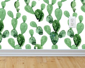 Self-adhesive Removable Wallpaper, Cactus Wallpaper, Peel and Stick Fabric Wallpaper, Custom Design Wall Mural