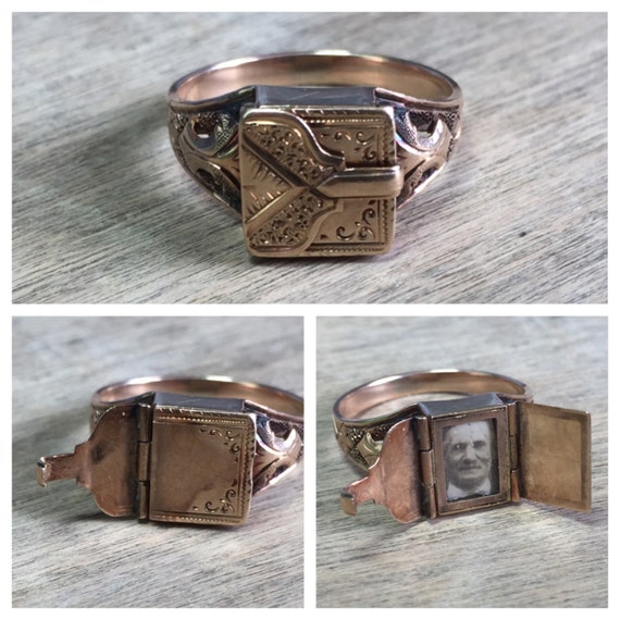 Victorian 14K rose gold locket ring