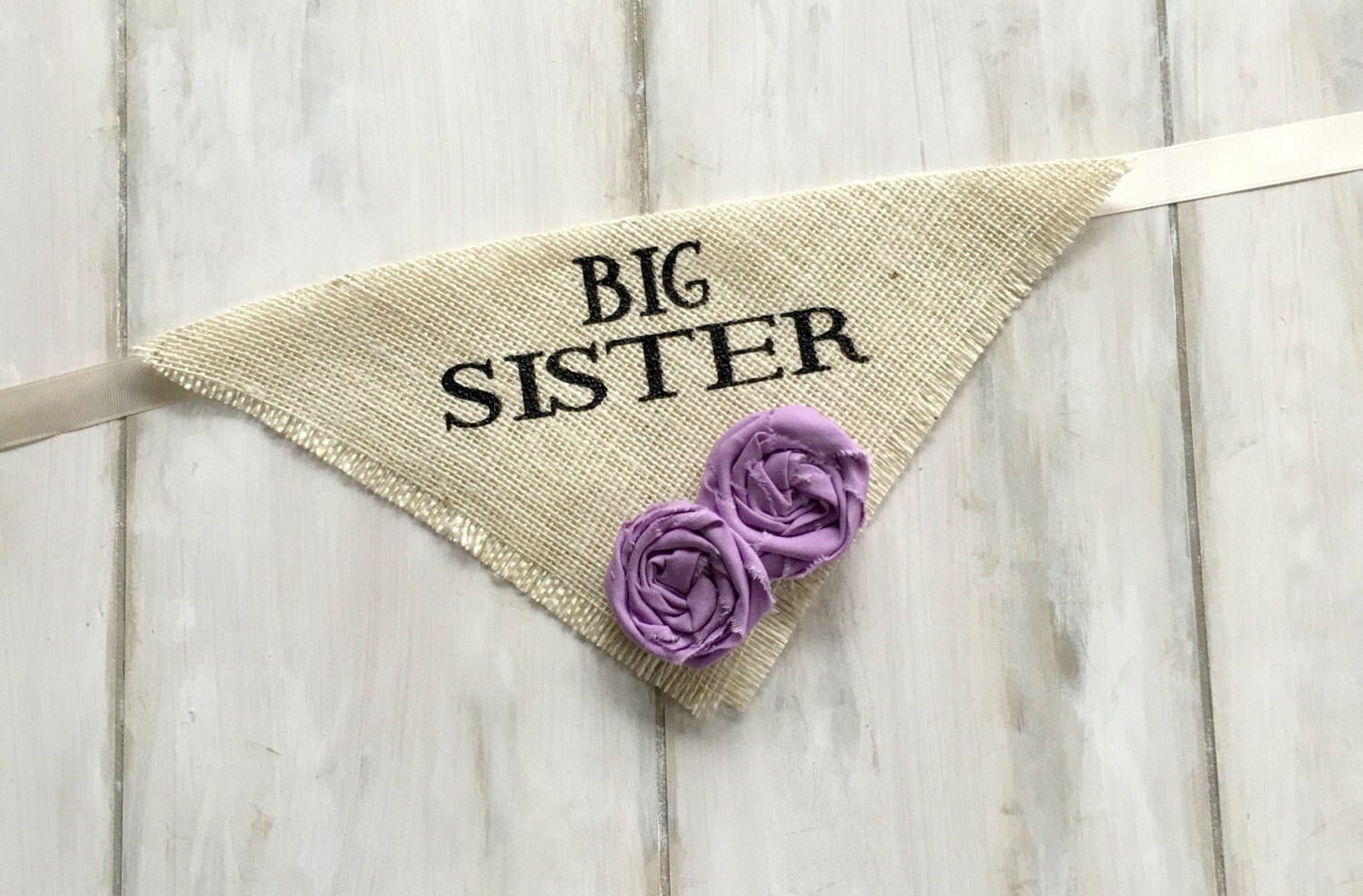 Big Sister Dog Bandana Ivory Burlap Collar with by HelloHazelCo