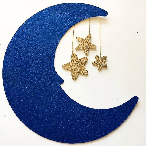 Moon with Stars Glitter Cake Topper