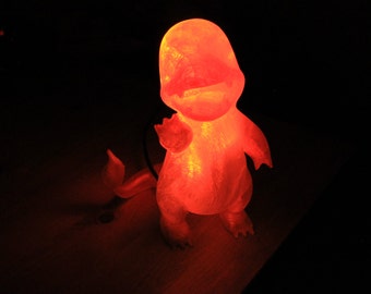 Charmander Lamp - 3D Printed Pokemon Nightlight with Red & Orange LED Lights - 6' USB Cord with Wall Adapter Included